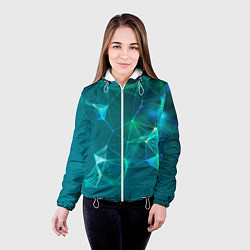 Куртка с капюшоном женская Геометрическая конструкция на бирюзовом фоне, цвет: 3D-белый — фото 2