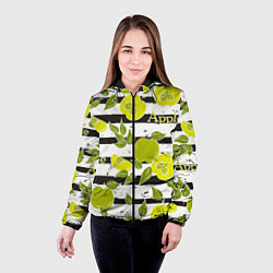 Куртка с капюшоном женская Яблоки на чёрно-белом фоне, цвет: 3D-черный — фото 2