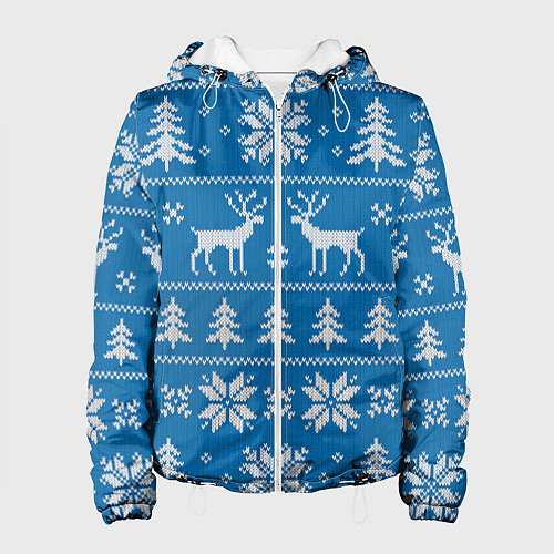 Женская куртка Рождественский синий свитер с оленями / 3D-Белый – фото 1