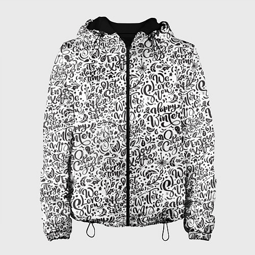 Женская куртка Новогодний узор леттеринг надписи / 3D-Черный – фото 1