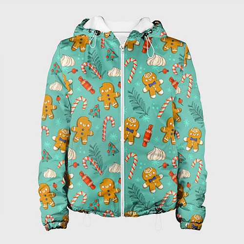 Женская куртка Новогодний паттерн с печеньем и конфетами / 3D-Белый – фото 1