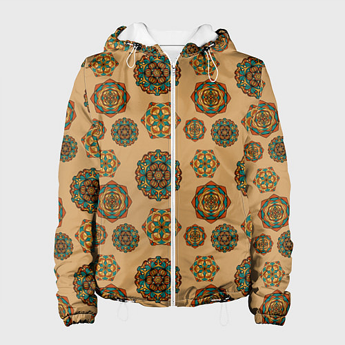 Женская куртка Мандалы на бежевом фоне / 3D-Белый – фото 1