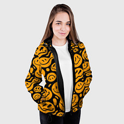 Куртка с капюшоном женская Растекающийся оранжевый смайл, цвет: 3D-черный — фото 2