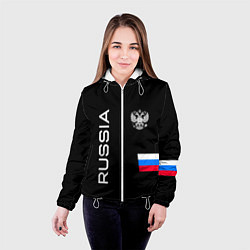 Куртка с капюшоном женская Россия и три линии на черном фоне, цвет: 3D-белый — фото 2
