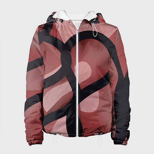 Женская куртка Тёмные волнообразные линии на красном фоне / 3D-Белый – фото 1