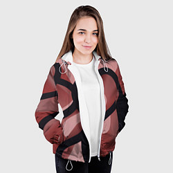 Куртка с капюшоном женская Тёмные волнообразные линии на красном фоне, цвет: 3D-белый — фото 2