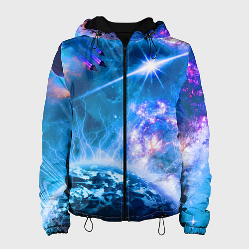 Женская куртка Космос - планета и яркая звезда / 3D-Черный – фото 1