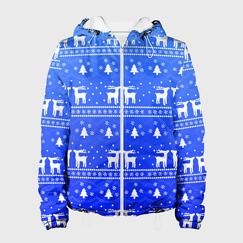 Женская куртка Синий орнамент с оленями / 3D-Белый – фото 1