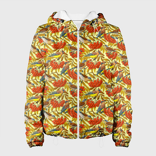 Женская куртка Дрозды и свиристели на рябине / 3D-Белый – фото 1