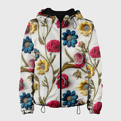 Куртка с капюшоном женская Эффект вышивка летний узор, цвет: 3D-черный