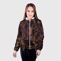 Куртка с капюшоном женская Стеклянная тёмная геометрическая текстура, цвет: 3D-белый — фото 2