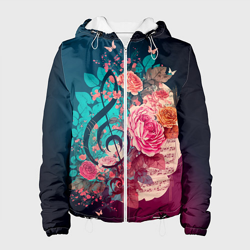 Женская куртка Цветы и музыкальная нота / 3D-Белый – фото 1