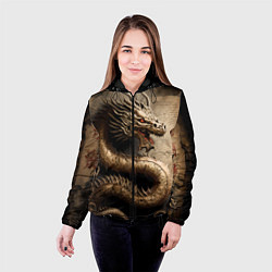 Куртка с капюшоном женская Китайский дракон с открытой пастью, цвет: 3D-черный — фото 2