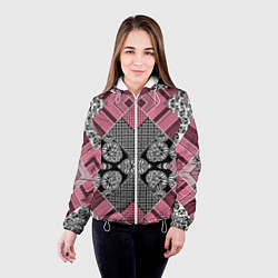 Куртка с капюшоном женская Геометрический розово-черный с белым узор, цвет: 3D-белый — фото 2