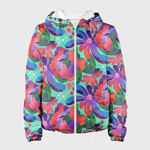 Женская куртка Цветочный паттерн арт / 3D-Белый – фото 1