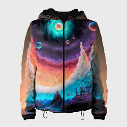 Женская куртка Абстрактный кусок земли со снежным лесом и космосо