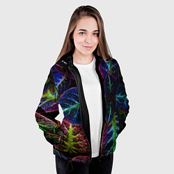 Куртка с капюшоном женская Неоновые листья растений, цвет: 3D-черный — фото 2