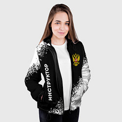 Куртка с капюшоном женская Инструктор из России и герб РФ: надпись, символ, цвет: 3D-черный — фото 2
