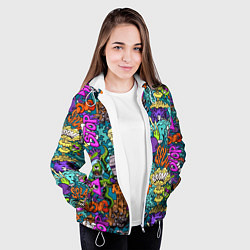 Куртка с капюшоном женская Поп-арт взрыв с инопланетянином и черепом, цвет: 3D-белый — фото 2