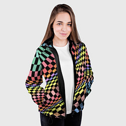 Куртка с капюшоном женская Colorful avant-garde chess pattern - fashion, цвет: 3D-черный — фото 2