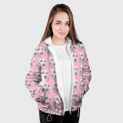 Куртка с капюшоном женская Flowers on a pink background, цвет: 3D-белый — фото 2
