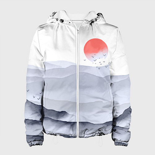 Женская куртка Японский пейзаж - восход солнца / 3D-Белый – фото 1