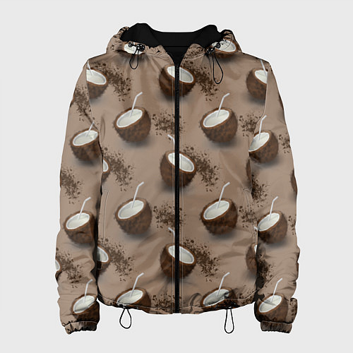 Женская куртка Кокос и шоколад - паттерн / 3D-Черный – фото 1