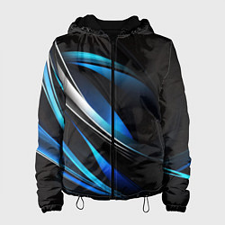 Куртка с капюшоном женская Абстрактные синие и белые линии на черном фоне, цвет: 3D-черный