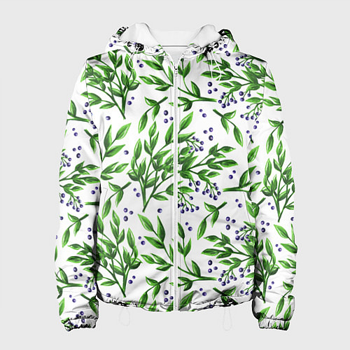 Женская куртка Веточки и ягодки - паттерн / 3D-Белый – фото 1