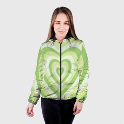Куртка с капюшоном женская Зеленые сердца - индикид паттерн, цвет: 3D-черный — фото 2