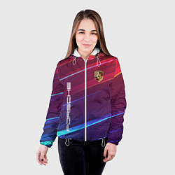 Куртка с капюшоном женская Porsche неоновые полосы, цвет: 3D-белый — фото 2