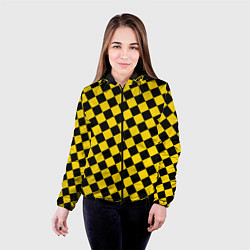 Куртка с капюшоном женская Черно-желтая мелкая клетка, цвет: 3D-черный — фото 2