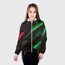 Куртка с капюшоном женская Объемная текстура с зеленым свечением, цвет: 3D-белый — фото 2