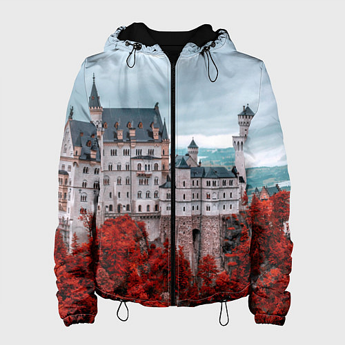Женская куртка Замок в горах и красный лес / 3D-Черный – фото 1