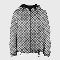 Куртка с капюшоном женская Серый узор в косую клетку, цвет: 3D-черный
