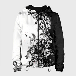 Женская куртка Черно-белая птица среди узорчатых цветов