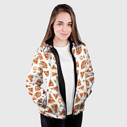 Куртка с капюшоном женская Кусочки пиццы - паттерн на белом, цвет: 3D-черный — фото 2