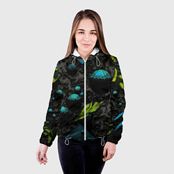 Куртка с капюшоном женская Зеленые абстрактные листья, цвет: 3D-белый — фото 2