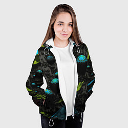 Куртка с капюшоном женская Зеленые абстрактные листья, цвет: 3D-белый — фото 2
