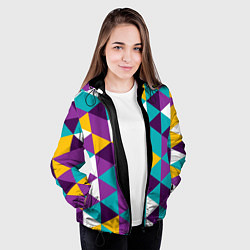 Куртка с капюшоном женская Разноцветный ромбический паттерн, цвет: 3D-черный — фото 2