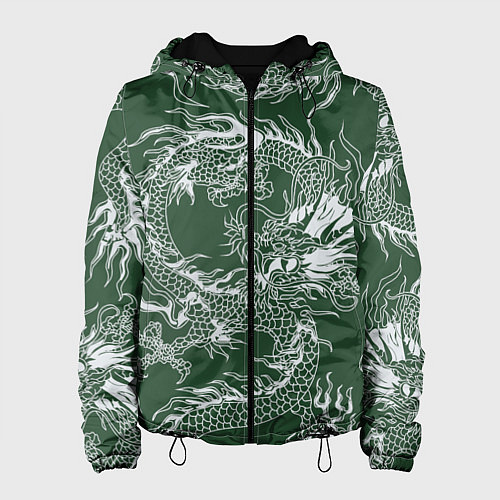 Женская куртка Татуировка дракона на зеленом фоне / 3D-Черный – фото 1