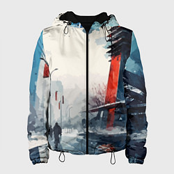 Куртка с капюшоном женская Наш город - коллекция Бело-сине-красный - Хуф и Ся, цвет: 3D-черный