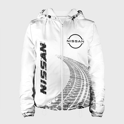 Женская куртка Nissan speed на светлом фоне со следами шин: надпи / 3D-Белый – фото 1