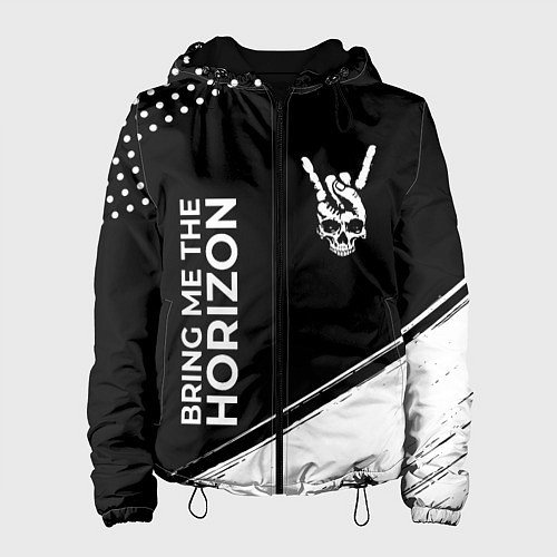 Женская куртка Bring Me the Horizon и рок символ на темном фоне / 3D-Черный – фото 1