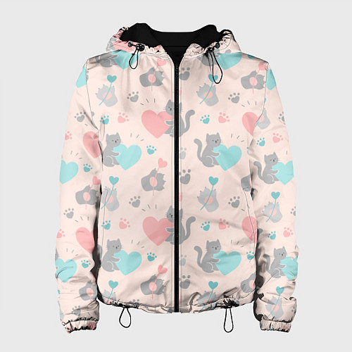 Женская куртка Влюбленные коты паттерн / 3D-Черный – фото 1