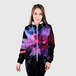 Куртка с капюшоном женская Фиолетовый с белым паттерн, цвет: 3D-белый — фото 2