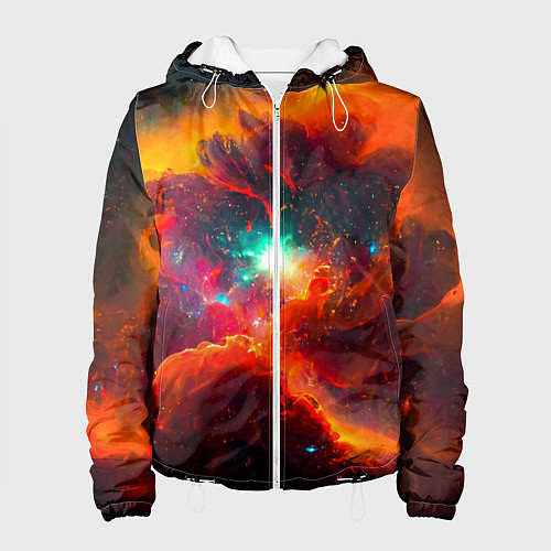 Женская куртка Небула в космосе в оранжевых тонах - нейронная сет / 3D-Белый – фото 1