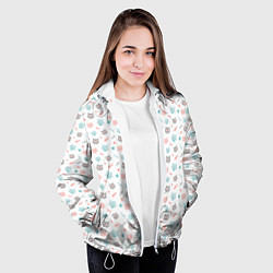 Куртка с капюшоном женская Влюбленные коты с сердцами паттерн, цвет: 3D-белый — фото 2