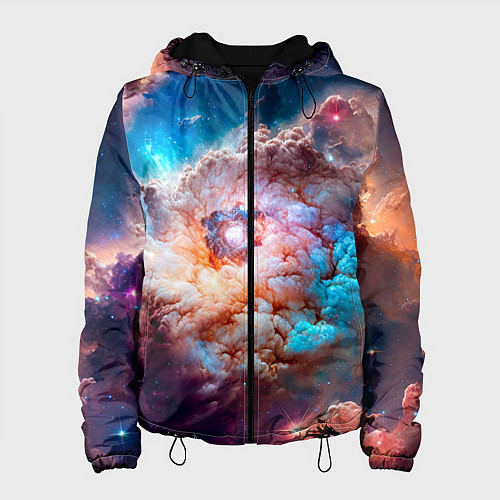 Женская куртка Небула в космосе в голубо-розовых тонах - нейронна / 3D-Черный – фото 1
