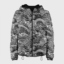 Женская куртка Черно-белый фон с элементами японской татуировки